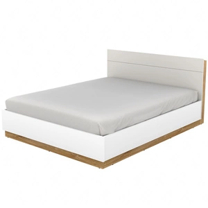 Łóżko Dentro 180x200 cm biały / dąb stirling komfortowe wygodne łóżko z pojemnikiem na pościel oświetlenie LED i półka w zagłówku