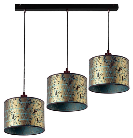 Lampa wisząca potrójna Wena elegancka lampa sufitowa do salonu w stylu glamour z połyskującym na złoto abażurem i czarną metalową podstawą