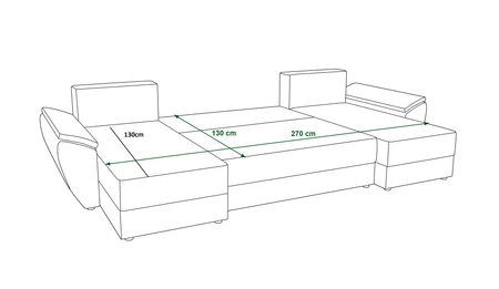 Narożnik z funkcją spania Fogu U II miodowy wygodny narożnik z komfortowymi podłokietnikami ciekawy design pojemnik na pościel