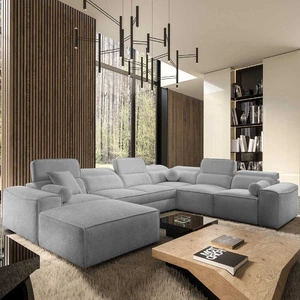 Narożnik z funkcją spania Viano VIII jasny szary lewostronny nowoczesny narożnik o ciekawej konstrukcji pojemniki na pościel