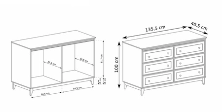 Komoda z szufladami Windsor 136 cm beżowy / dąb klasyczny styl z nowoczesną funkcjonalnością metalowe uchwyty drewniane nogi