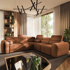 Narożnik z funkcją spania Cantare III ceglasty prawostronny komfortowy i stylowy narożnik do salonu dwa pojemniki na pościel