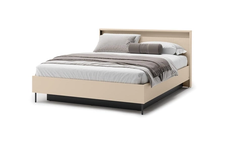 Łóżko Trend 160x200 cm beżowe komfortowe łóżko do sypialni z pojemnikiem designerski ryflowany zagłówek wzbogacony o oświetlenie LED