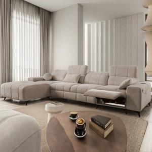 Narożnik z funkcją spania Penejos XII Lux ciemny beżowy lewostronny stylowy narożnik rozkładany z komfortowym wysuwanym podnóżkiem