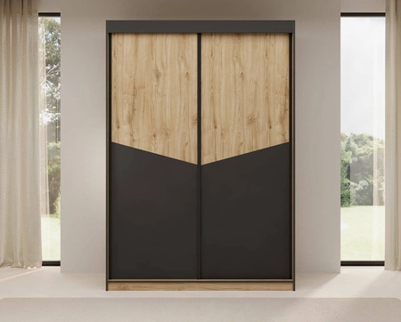 Szafa przesuwna Atson 150 cm dąb odwieczny / czarny oryginalny design modna forma szafa doskonale odnajdzie się w małej sypialni