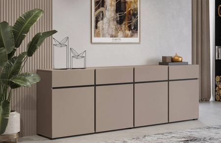 Komoda z szufladami Cross 225 cm ciemny beżowy prosta forma w nowoczesnym wydaniu idealna komoda do salonu geometryczny kształt