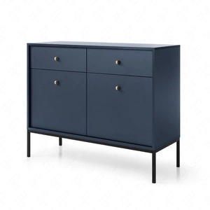 Komoda z szufladami Mono 104 cm granatowa minimalistyczny design stylowy złoty uchwyt prosta forma wzbogacona o metalowe elementy