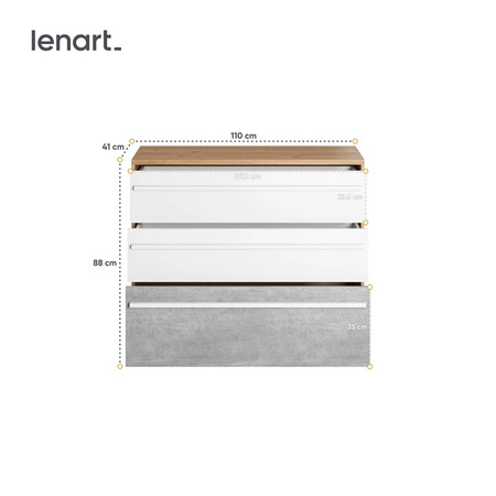 Komoda z szufladami Plano 110 cm dąb nash / biały / beton stylowy design komody do pokoju młodzieżowego stonowana kolorystyka