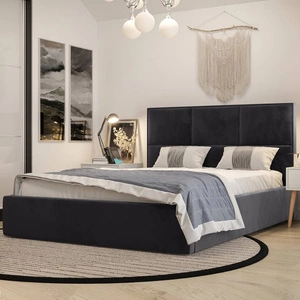 Łóżko tapicerowane Hestia 140x200 z pojemnikiem grafit w nowoczesnym skandynawskim stylu z wygodnym zagłówkiem