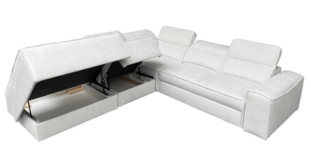 Narożnik z funkcją spania Viano IX jasny brąz lewostronny stylowy narożnik z pojemnikami na pościel idealny mebel do dużego salonu