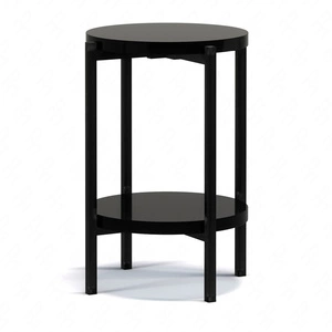 Stolik kawowy okrągły 44 cm Sampi czarny połysk z dodatkową półką lekki design metalowa podstawa zachwycająca ozdoba każdego wnętrza