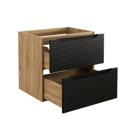 Szafka pod umywalkę Luxor 60 cm dąb olejowany / czarny trójwymiarowe ryflowania podkreślają designerski styl szafki z szufladami