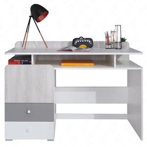 Biurko z szufladami Arona 125 cm białe / dąb wilton biały / szare stylowe i funkcjonalne do pokoju młodzieżowego