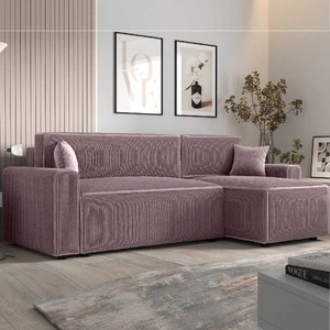 Narożnik z funkcją spania Brandon Bis wrzosowy prawostronny trójwymiarowa tkanina o wyrazistych prążkach pojemnik na pościel