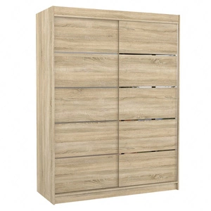 Szafa przesuwna Luft 150 cm dąb sonoma jasny funkcjonalna szafa do sypialni fronty wykończone poziomymi srebrnymi listwami