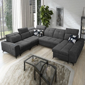 Narożnik z funkcją spania Buffalo VIII grafitowy prawostronny wysokiej klasy narożnik do salonu z pojemnikami wysoka jakość wykonania