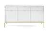 Komoda z szufladami Lovro 154 cm biała nowoczesny design zachwyci miłośników wyrazistych wnętrz złote metalowe dodatki