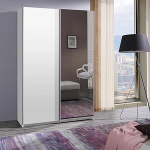 Szafa przesuwna z lustrem Vilo 135 cm biała nowoczesny design wykończenie ABS oraz aluminiowe prowadnice drzwi