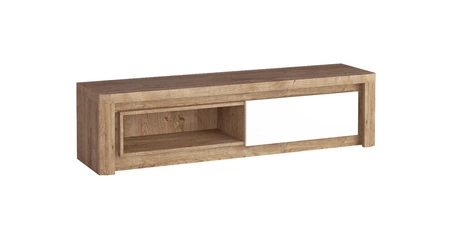 Szafka RTV Livinio 162 cm dąb ribbeck / biały połysk minimalistyczny design szafki do salonu podkreślony oświetleniem ledowym