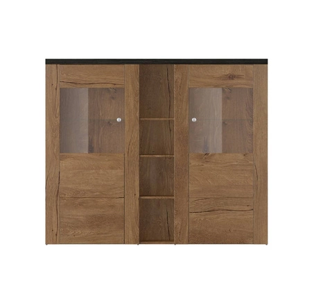 Komoda wysoka Larona 155 cm dąb lefkas / touchwood nowoczesny design idealna komoda do salonu sypialni lub biura prosta forma szkło hartowane