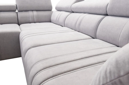 Narożnik z funkcją spania Castel IV różowy prawostronny stylowy narożnik z pojemnikami na pościel i regulowanymi zagłówkami