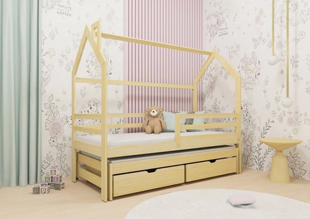 Łóżko dziecięce Chip 80x200 cm sosnowe drewniane łóżko domek z pojemnymi szufladami łóżko 2 osobowe wysuwane do pokoju dziecka