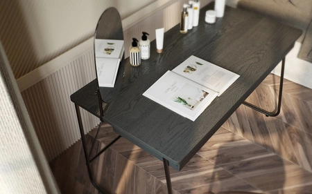 Biurko Match 135 cm czarne idealne biurko z szufladami do domowego biura lub pokoju nastolatka designerska metalowa podstawa