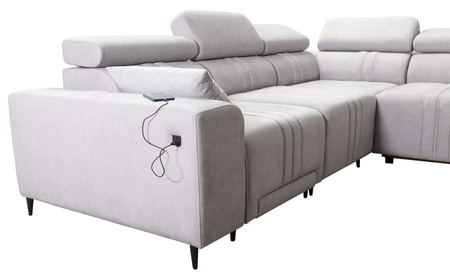 Narożnik z funkcją spania Castel III Lux szary brąz lewostronny niezwykle komfortowy narożnik do salonu z wysuwanym podnóżkiem