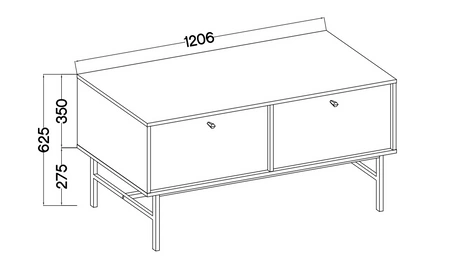 Szafka RTV Kioto III 121 cm eukaliptus elegancka szafka z drzwiami otwieranymi do dołu stonowana kolorystyka czarny metalowy stelaż