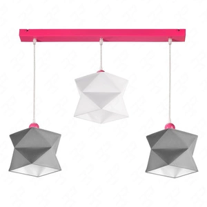 Lampa wisząca potrójna Quasar designerska lampa sufitowa do pokoju dziecięcego z kolorowymi abażurami i różową metalową podstawą