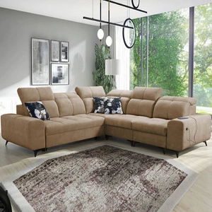 Narożnik z funkcją spania Buffalo III ciemny beżowy prawostronny komfortowy narożnik o estetycznym wykończeniu z pojemnikami na pościel