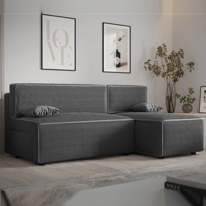 Narożnik z funkcją spania Brandon szary prawostronny trójwymiarowa tkanina o wyrazistych prążkach pojemnik na pościel