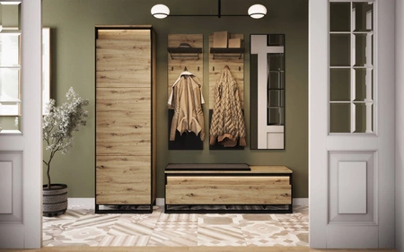 Szafa Quant 60 cm dąb artisan / czarny stylowy design szafy do przedpokoju o niewielkich gabarytach subtelne oświetlenie LED