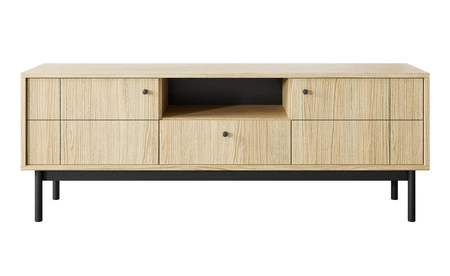 Zestaw mebli Modesta dąb linea minimalistyczny design podkreślony modną kolorystyką wysokie drewniane nogi metalowe uchwyty