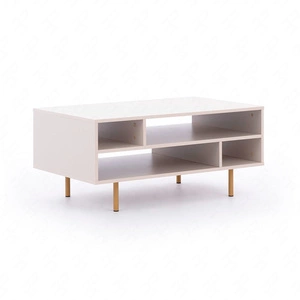 Stolik kawowy Sula beżowy elegancki design stolik osadzony na metalowej podstawie blat odporny na rozlanie cieczy