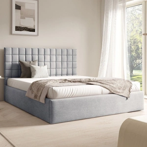 Łóżko tapicerowane Graso 160x200 szary popiel nowoczesne i eleganckie łóżko gustowny symetryczny wzór na wezgłowiu pojemnik na pościel