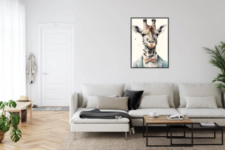 Plakat żyrafa w muszce 70x100 plakat w ramie precyzyjny wydruk ze stylową grafiką doskonała dekoracja do salonu lub sypialni