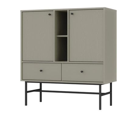 Zestaw mebli do salonu Kioto III eukaliptus stylowy design eleganckie meble w stonowanej kolorystyce wzbogacone czarnym stelażem