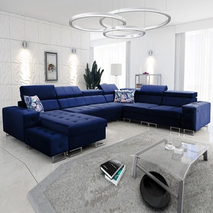 Narożnik z funkcją spania Hampton VIII granatowy lewostronny nowoczesny design narożnik rozkładany do salonu funkcjonalna dostawka