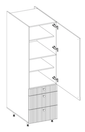 Zestaw mebli kuchennych Antri / Verdi 490 cm fronty szafek kuchennych wiszących wykończone ozdobnymi lamelami czarne metalowe uchwyty