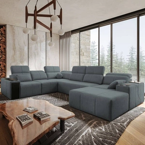 Narożnik z funkcją spania Tesalia VIII szary prawostronny komfortowy narożnik do salonu z innowacyjną funkcją przesuwanego oparcia