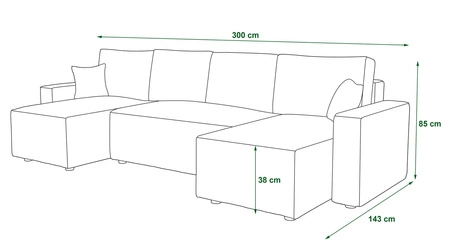 Narożnik z funkcją spania Nelo U beżowy komfortowy i nowoczesny narożnik z pojemnikiem na pościel sztruksowa prążkowana tkanina