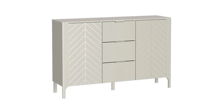 Zestaw mebli do salonu Malumi beżowy stylowe meble z wyrafinowanym wzorem jodełki metalowe uchwyty wysoka stabilna podstawa