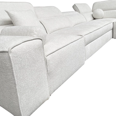 Narożnik z funkcją spania Viano XI szary popiel prawostronny modny i stylowy narożnik z regulowanymi zagłówkami ozdobne poduszki