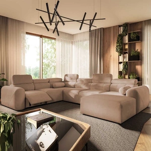 Narożnik z funkcją spania Cantare VIII Lux łososiowy prawostronny designerski narożnik z elektrycznie podnoszonym podnóżkiem