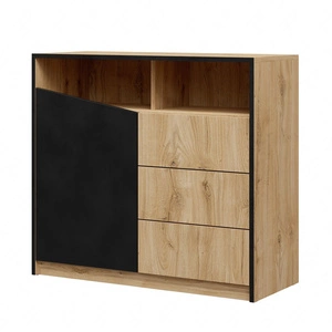 Komoda z szufladami Atson 100 cm dąb odwieczny / czarny lewa stylowy design komody ciekawy kształt frontu nadaje oryginalności