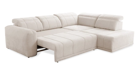 Narożnik z funkcją spania Cetara VII beżowy prawostronny wysokiej jakości narożnik do salonu z komfortowym przesuwanym oparciem