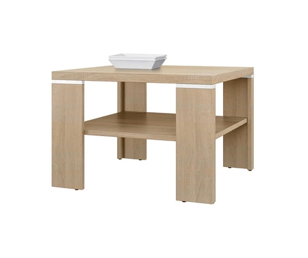 Stolik kawowy Kwadrat 60 cm dąb sonoma jasny nowoczesny design mebla obrzeża stolika kawowego wykończone specjalną okleiną ABS