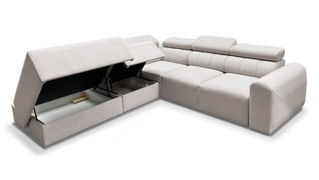 Narożnik z funkcją spania Cantare IX ciemny beż lewostronny komfortowy narożnik rozkładany nowoczesny design pluszowa tkanina