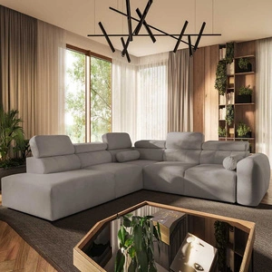 Narożnik z funkcją spania Cantare IX szary popiel lewostronny komfortowy narożnik rozkładany nowoczesny design pluszowa tkanina